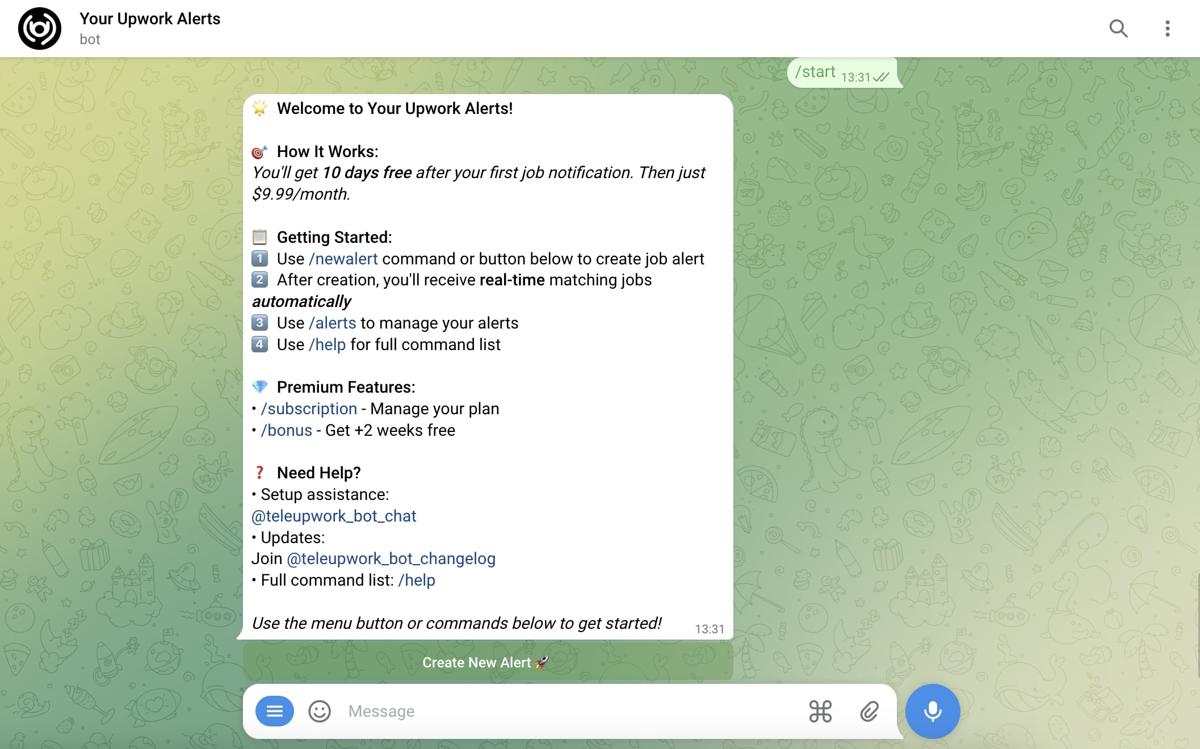 Telegram interface showing job alerts